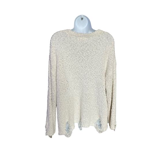 Main Strip scoop neck cream white red heart teddy sweater distressed hem Small - Picture 2 of 4